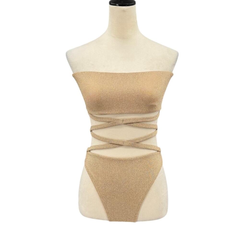 PacSun L.A. Hearts NWT Gold Glitter Shimmer Strappy Strapless One Piece Swimsuit